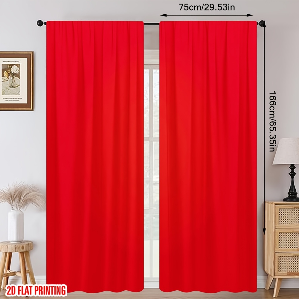 TEMU Plat 2D, Plat 2D - Plat 2D - Ensemble de rideaux imprimés rouges (2 pièces), 100 % polyester, convient à toutes , idéal pour la décoration de ,