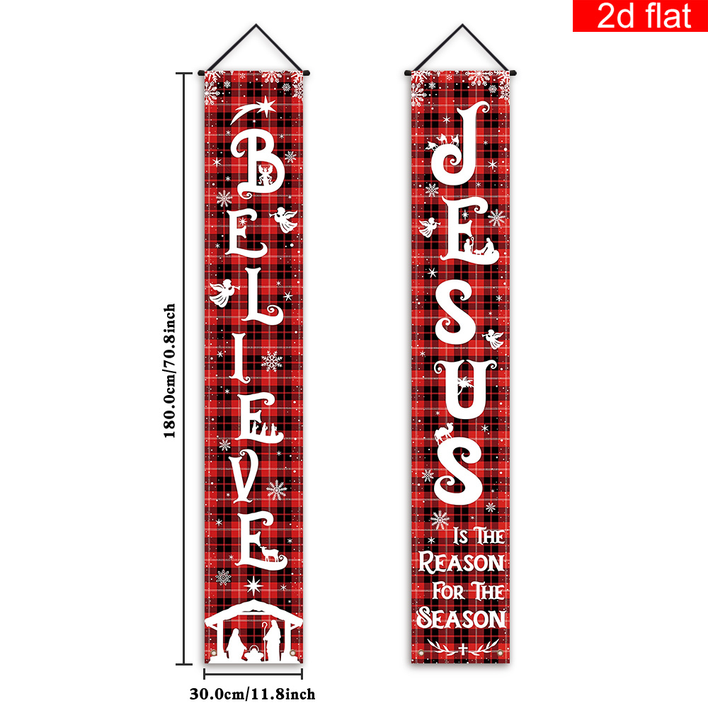 TEMU 2d Flat, 2d Flat - 2d Flat, 2d Flat - 2d Flat Banner, 1 Pair Merry Christmas Front Door Porch Sign Party Banners With Believe Is For Slogan