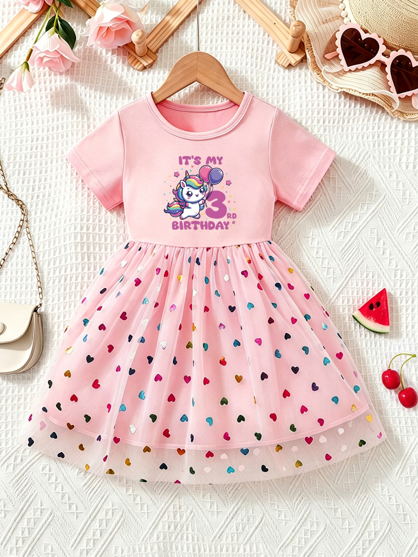 girls unicorn 3rd birthday dress sparkly heart mesh skirt