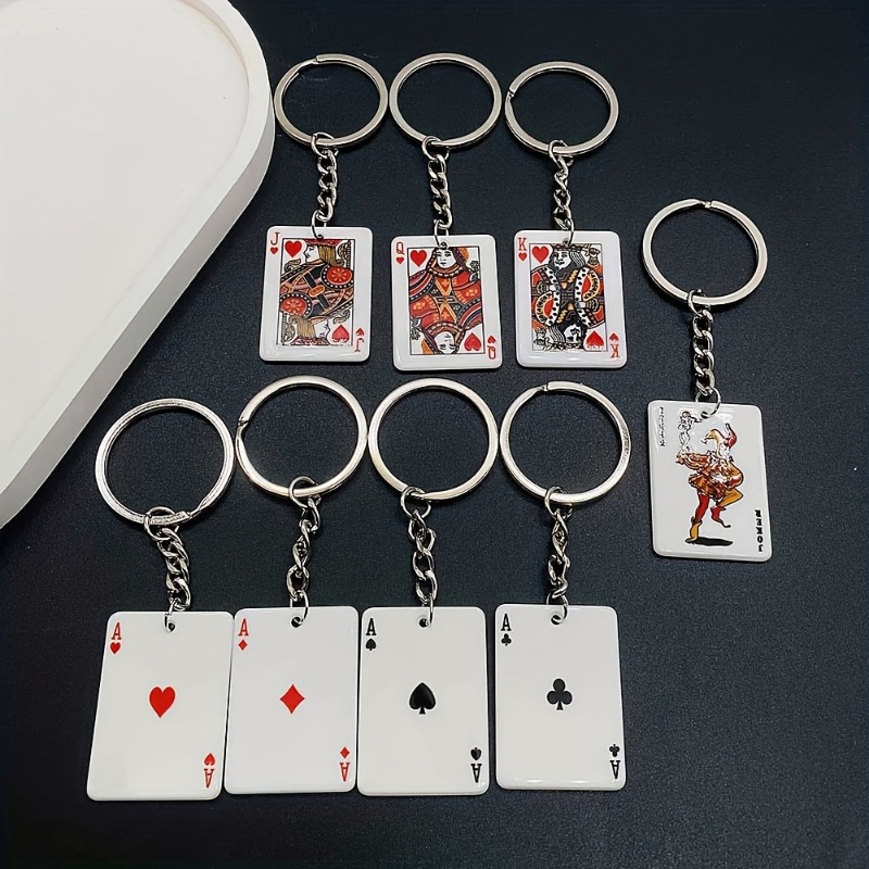 TEMU 2d Flat, 2d Flat 8pcs Simulated Plum Red Heart-shaped Playing Card Pendant Acrylic Keychain Charm Bag Accessory Set, Gift For And , 2d Flat