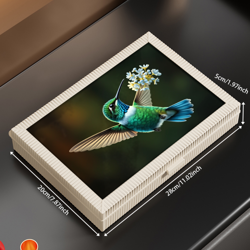 Bird on Feather Pattern Velvet Jewelry Box, Elegant Storage