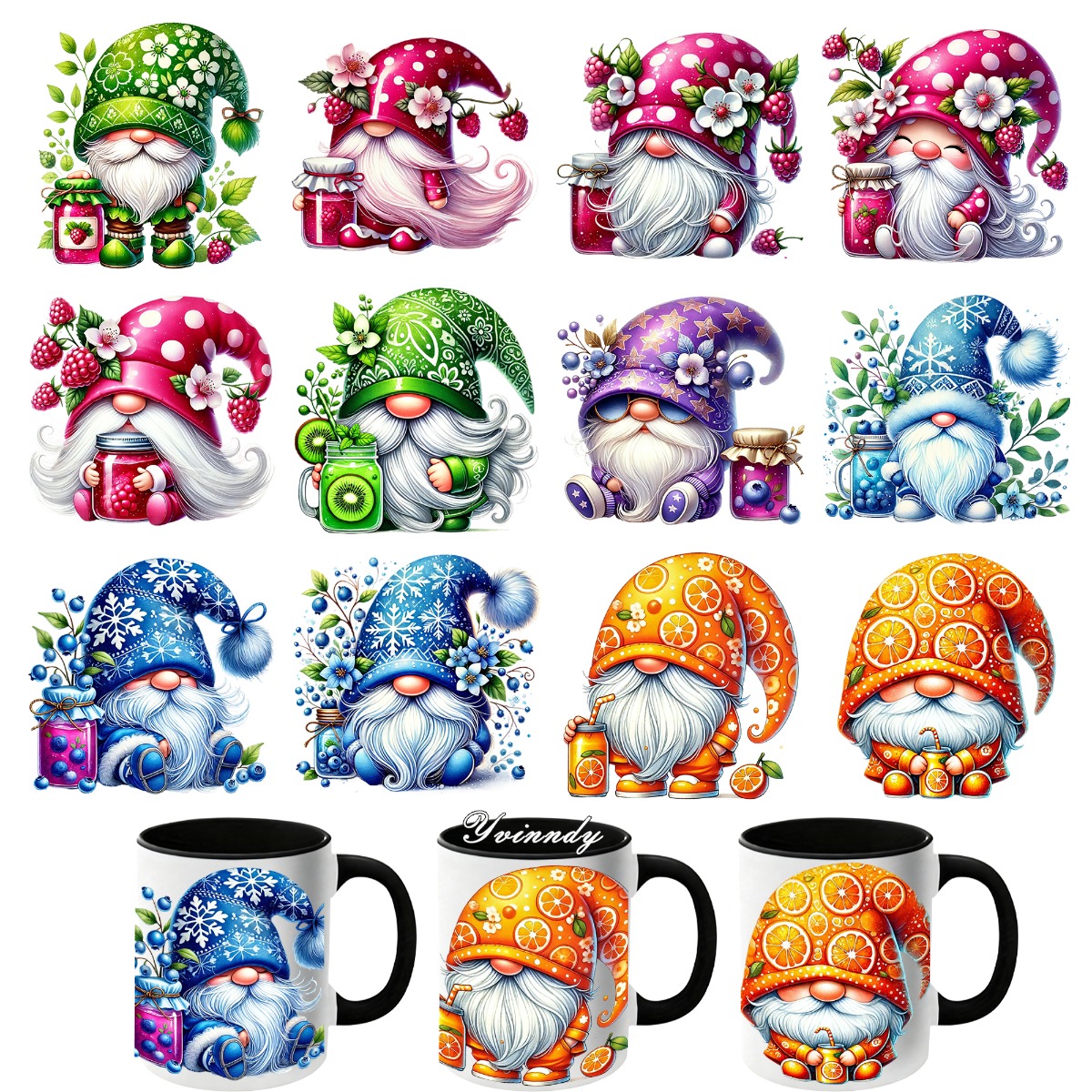 TEMU A Set Of 12 Gnome-themed Stickers For Glass Jar Packaging, Featuring Uv Dtf High Self-adhesive Transfer Paper, Perfect For Embellishing Cups And