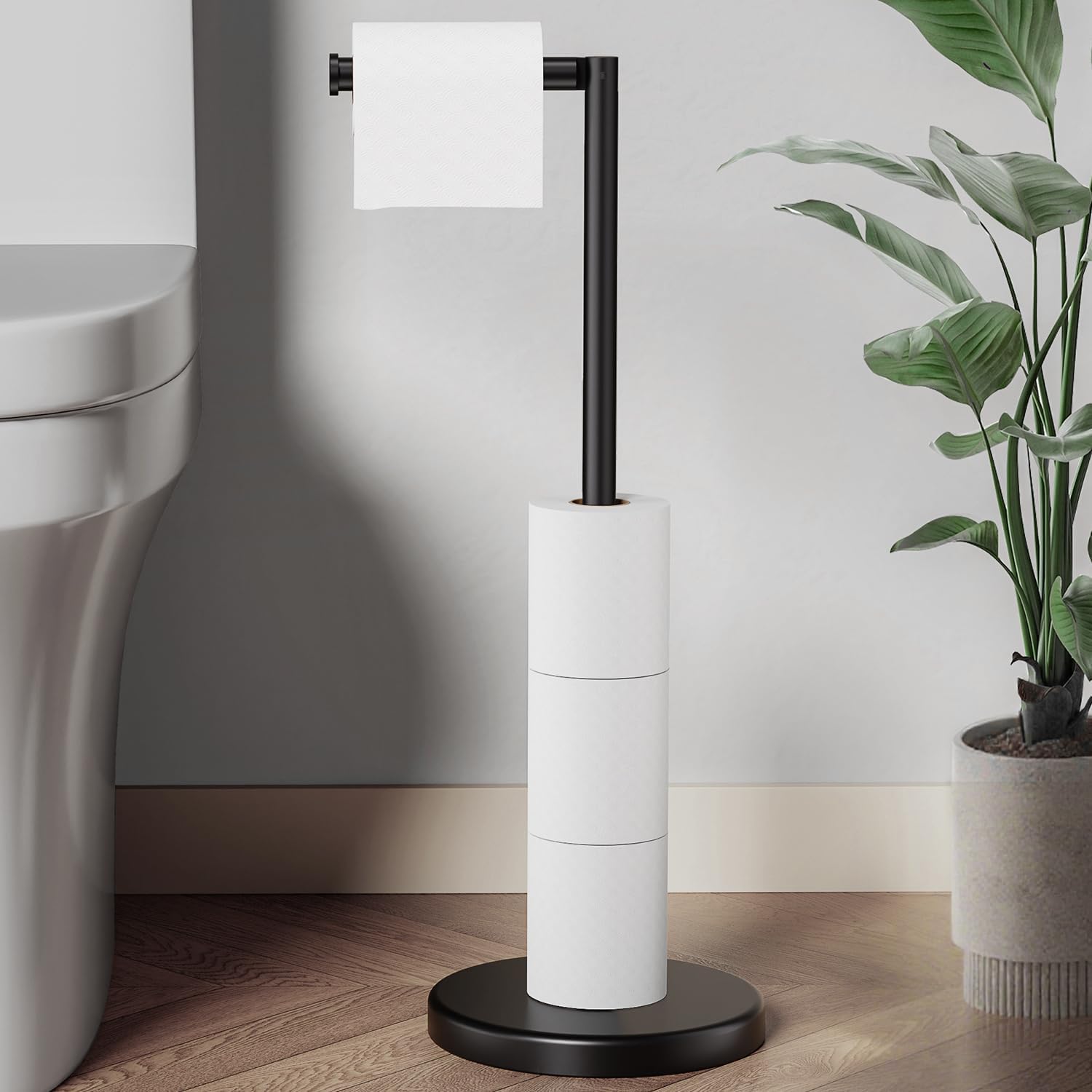 Image of Bathroom Free Standing Toilet Paper Holder With Reserve Storage 3-4 Toilet Paper Rolls, 55cm Stainless Steel Stand