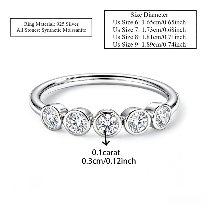 Unisex 925 Silver Moissanite Fashion Band Ring