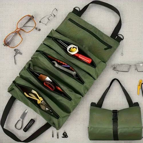 sturdy multi purpose tool bag zippered tool case with multiple compartments for camping gardening diy enthusiasts black fabric machine washable camping gear and accessories organized tool storage zipper closure