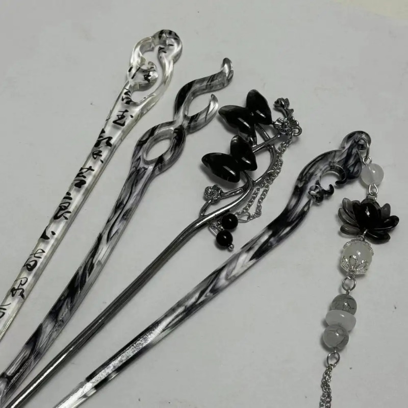 Random 5 New Ink Gray Hairpins, Literary Style Hair Accessories