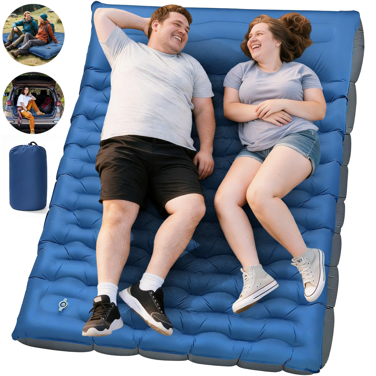 Double Inflatable Camping Inflatable Sleeping Pad With Pillows And Built-in Foot Pump, Ideal For Outdoor Travel