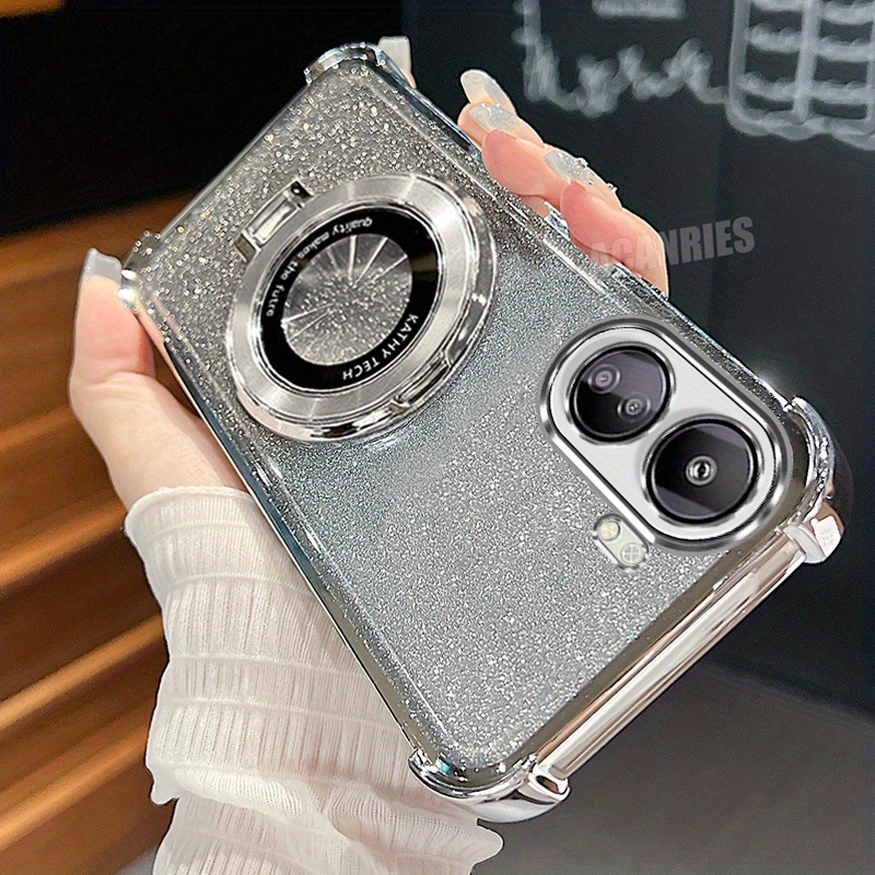 TEMU Phone Case - Stylish Plating Holder Stand With Ring Design, Gradient Glitter End, And Shockproof Features For The For Xiaomi Redmi 13c. This Tpu