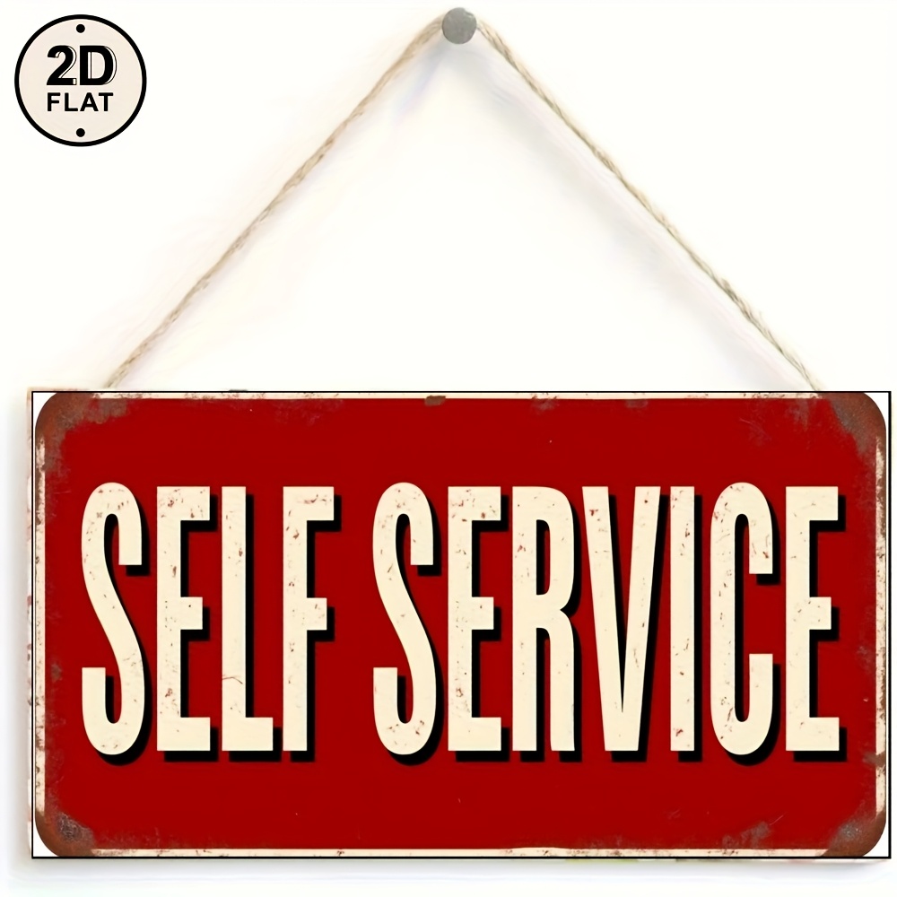 TEMU 2d Flat - Retro Style Red Self-service Sign, Suitable For Home And Commercial Decor