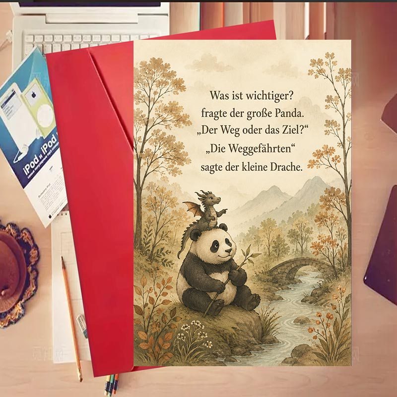 TEMU 1 Set Denkprovokante Panda- und Drachen-Grußkarte für Freunde, ideal zum Ausdruck von Lebensüberlegungen bei besonderen Anlässen