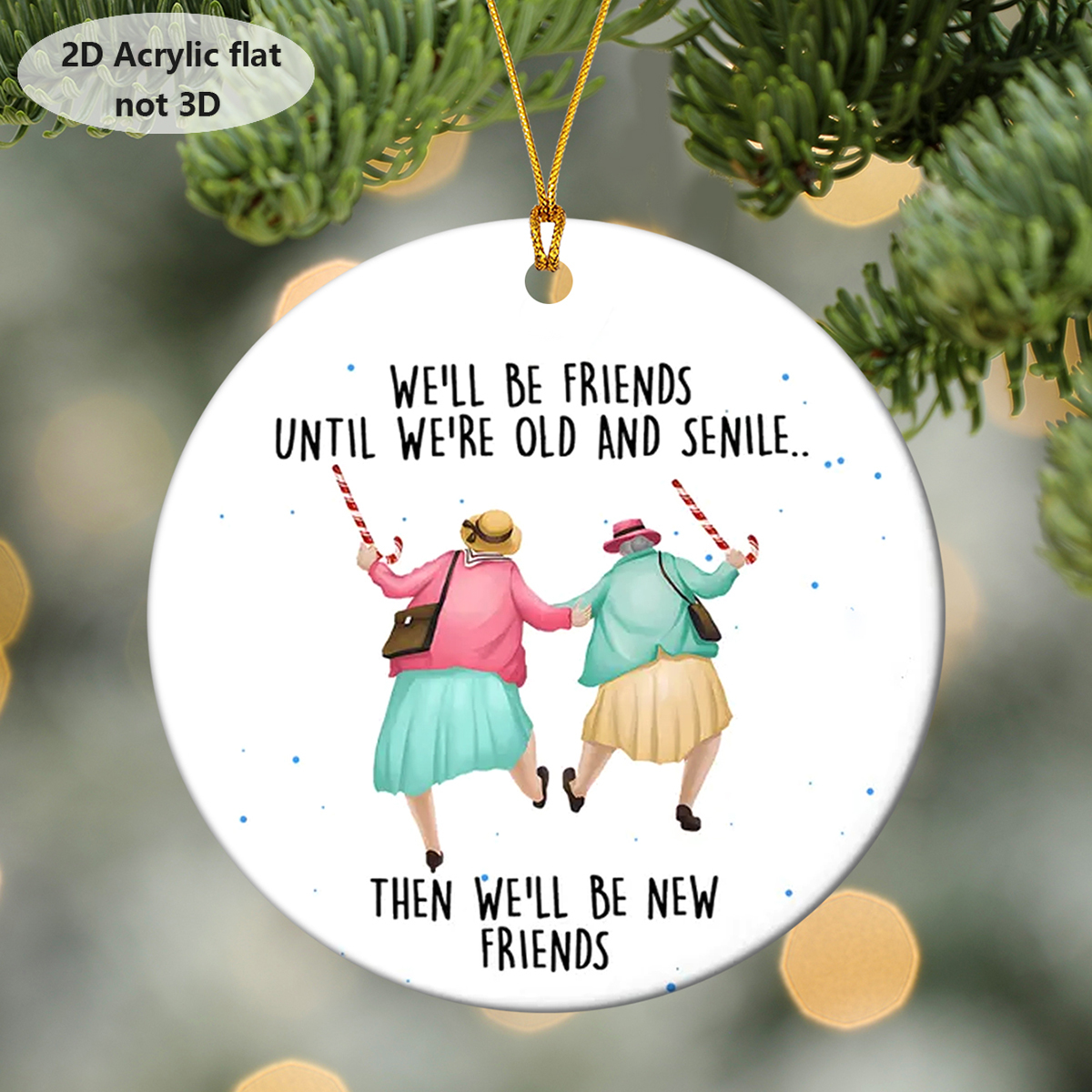 TEMU 2d Flat, 2d Flat Plane, 1pc Christmas Ornament - Fun Friendship Gift With " Old And " Quote - Elegant Hanging Decoration, Suitable For Trees,