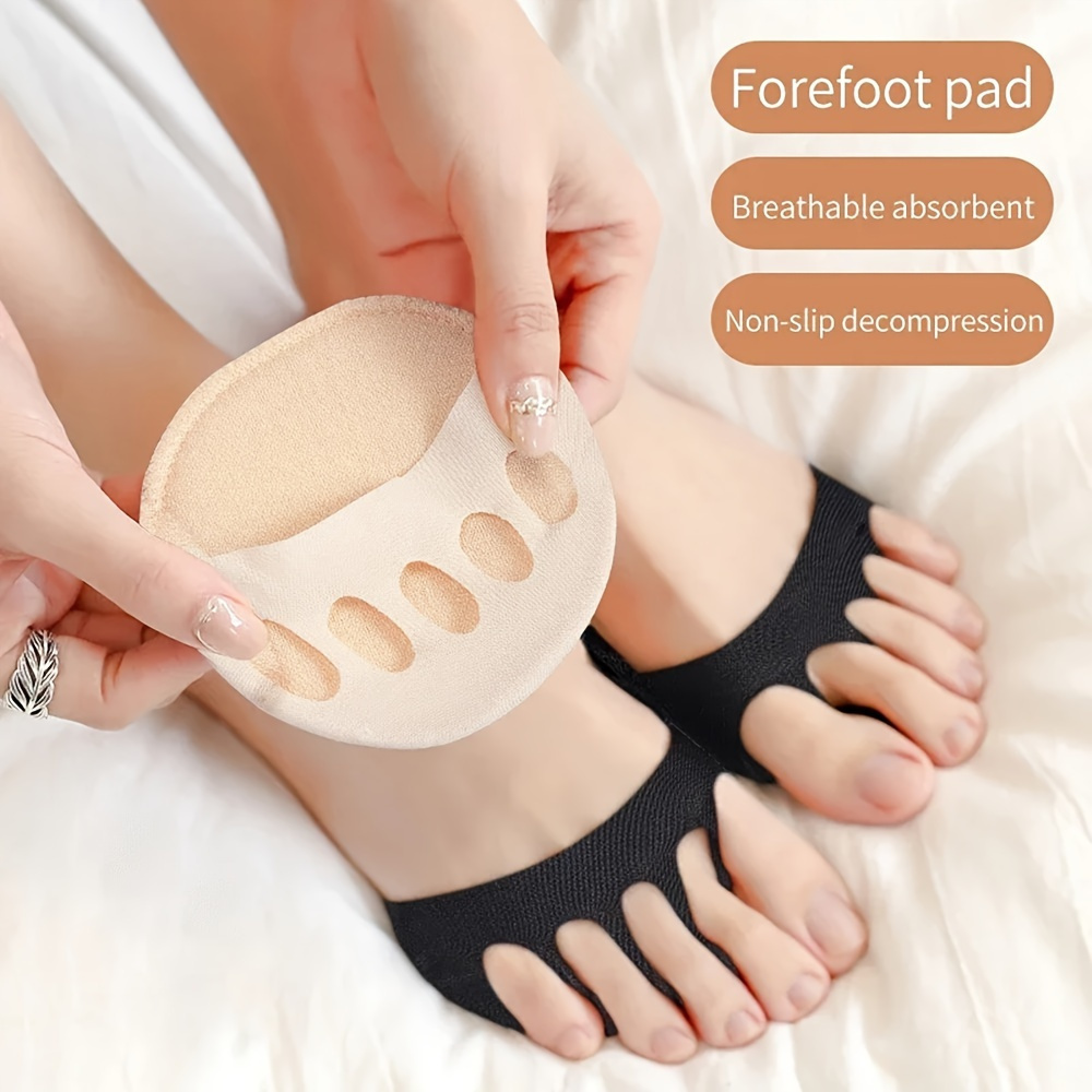 6-Pack Women'S Forefoot Five Toe Pad Suitable for High Heels-Half Insole Foot Care Non-Slip Toe Socks Toe Pad Plug-in, High Heels Toe Support