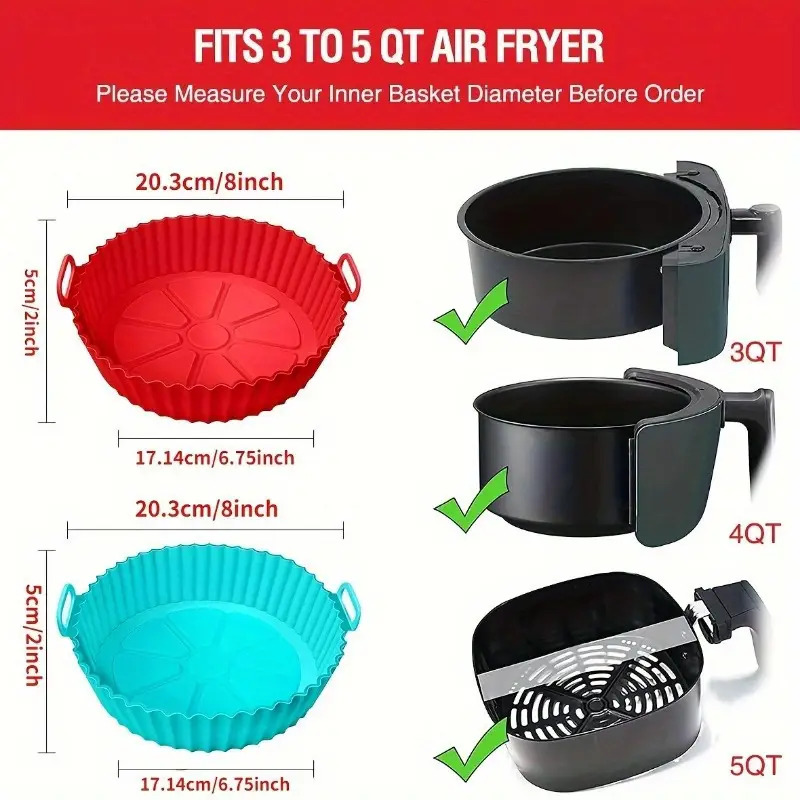 1pc 8-Inch Reusable Air Fryer with Silicone Lining - Easy to Clean, Non-Stick Oven and Microwave Safe, Ideal for Home Cooking and Baking, Air Fryer Accessories