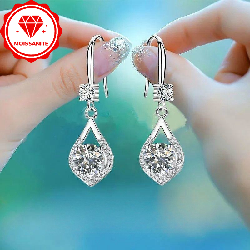 TEMU A Pair Of Long Teardrop-shaped Moissanite Stud Earrings With Ear Hooks, Elegant And Simple Dangling Earrings For Women. Recommended For Daily