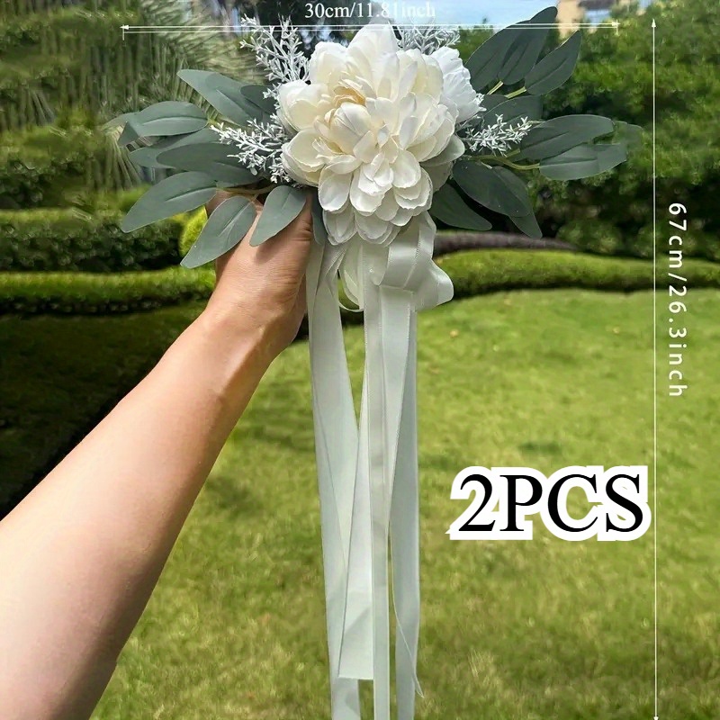 E-shop 2 Stück, Hochzeitsauto-Dekoration, Rückspiegel-Blumen mit künstlichen Seerosen Eukalyptusblättern – elegante Kunstblumengesteckung für