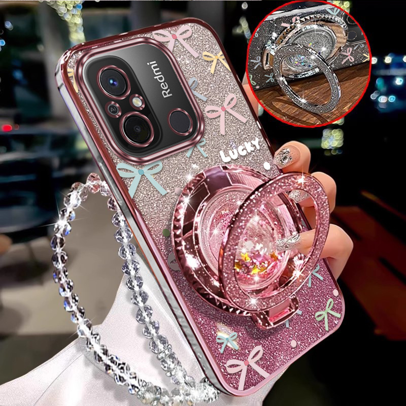 TEMU Phone Case: 12c Phone Casescolorful Ribbons Bracket And Lanyardpattern Casual Ready Comfortable Feel Suitable For Redmi 12c Case With Shockproof