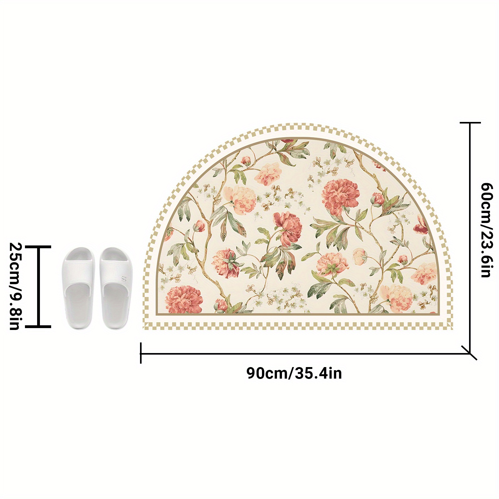 TEMU 1pc Super Non-slip Rubber Sole Bathroom Mat, Floral Print Bathroom Mat, Soft Absorbent Quick-drying Mat, Carpet Shower Tub Outdoor Doormat, Home