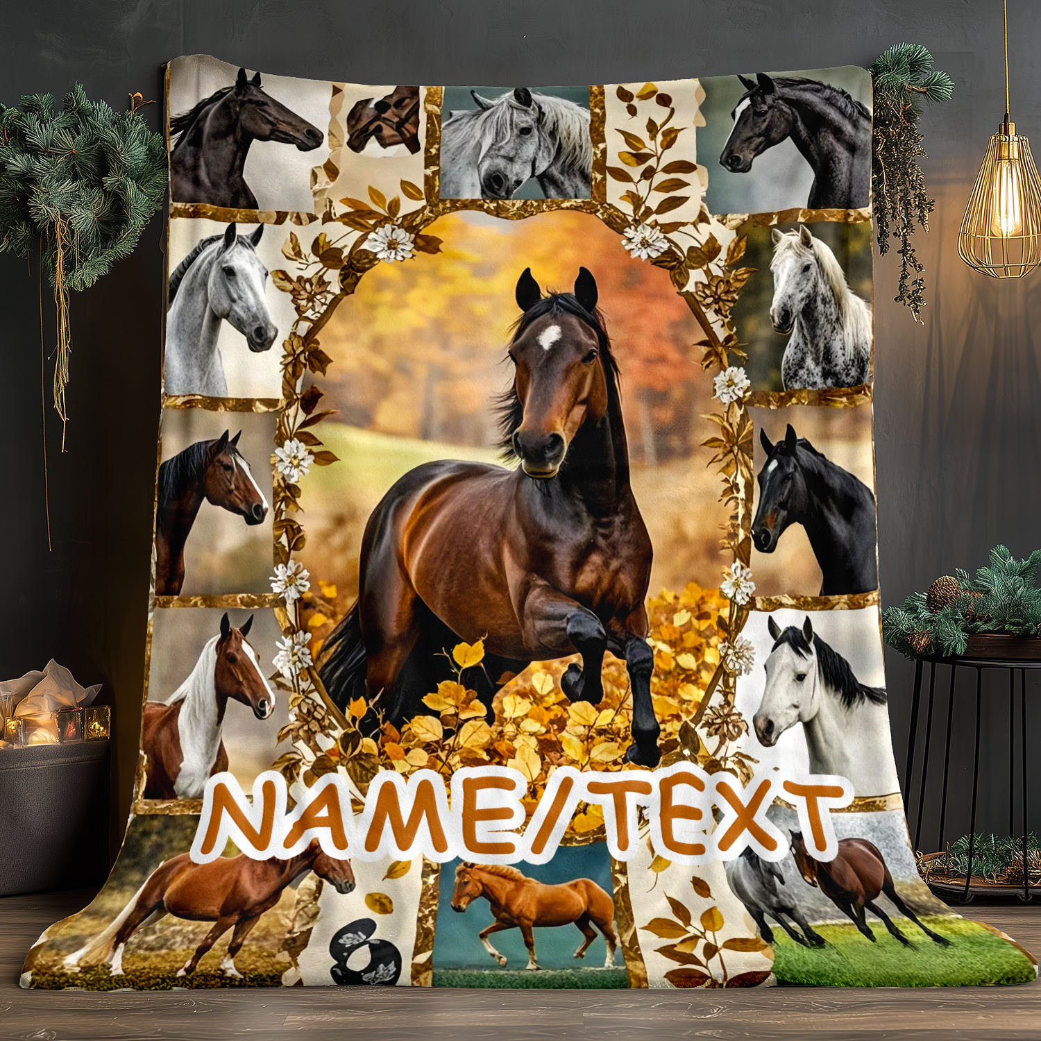 

1pc Customizable Horse-themed Hd Flannel Throw Blanket, Lightweight, Warm, Tear-resistant, Knitted Polyester Fleece, With Personalized Name, For Sofa, Bed, Travel, Gift For Equestrian Lovers