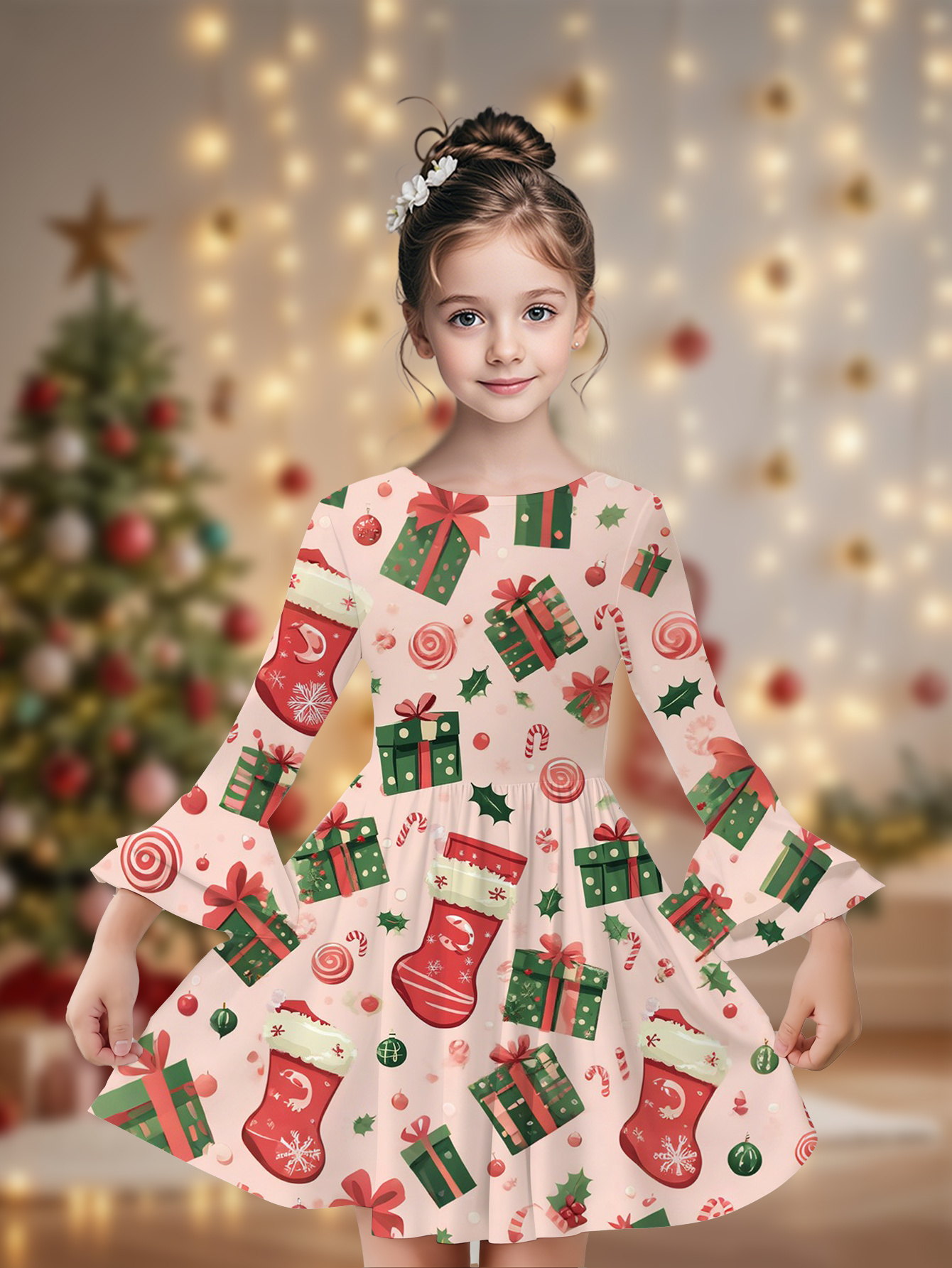 schattige meisjes kerstjurk met lange mouwen en Temu Netherlands