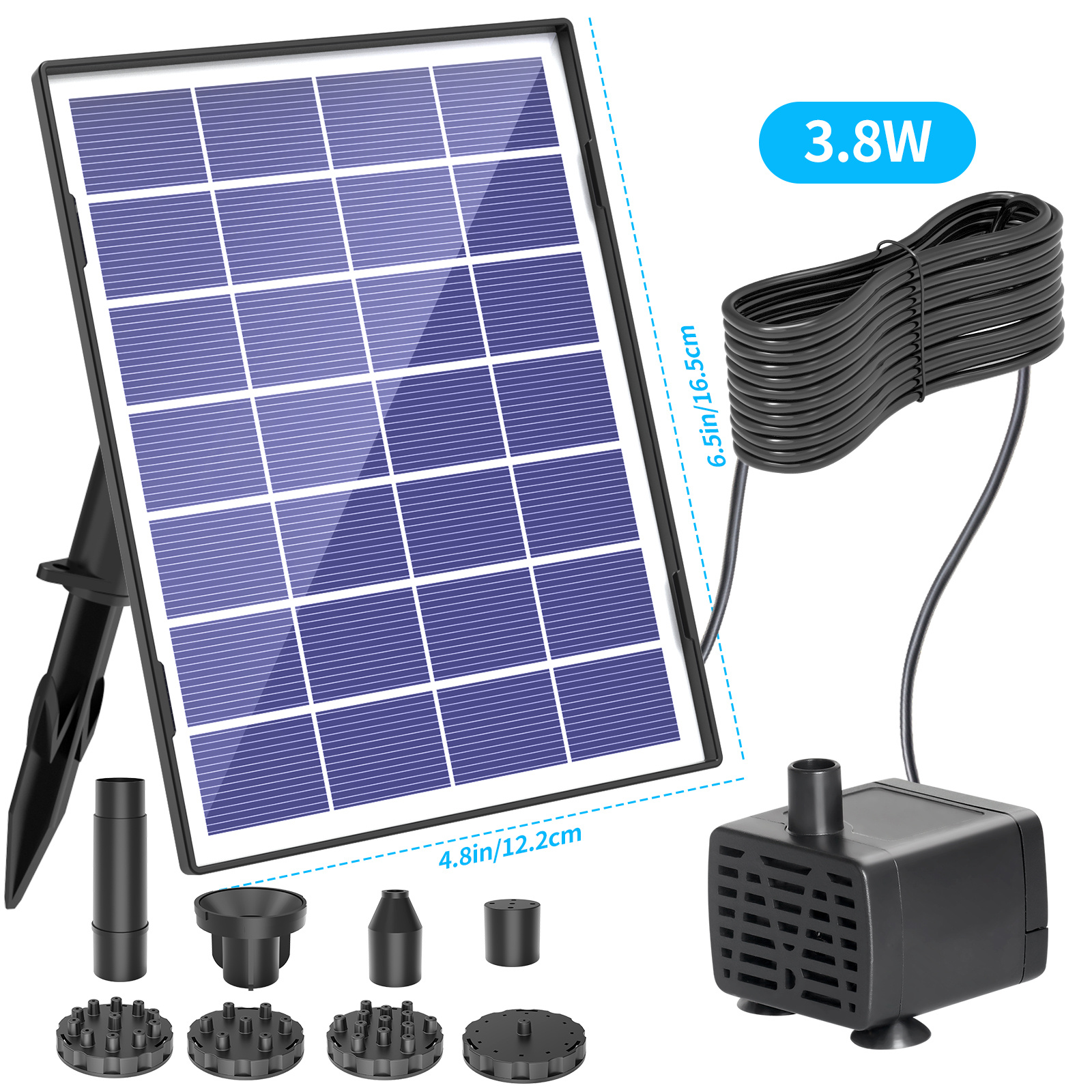 1.8-3.8w Solar Fountain Pump With 8 Nozzles & , 200l/h, Outdoor Ipx8 Fountain Water Pump Suitable For Bird Baths, Gardens, , Fish Tanks, Aquariums, Outdoor Landscape Decoration