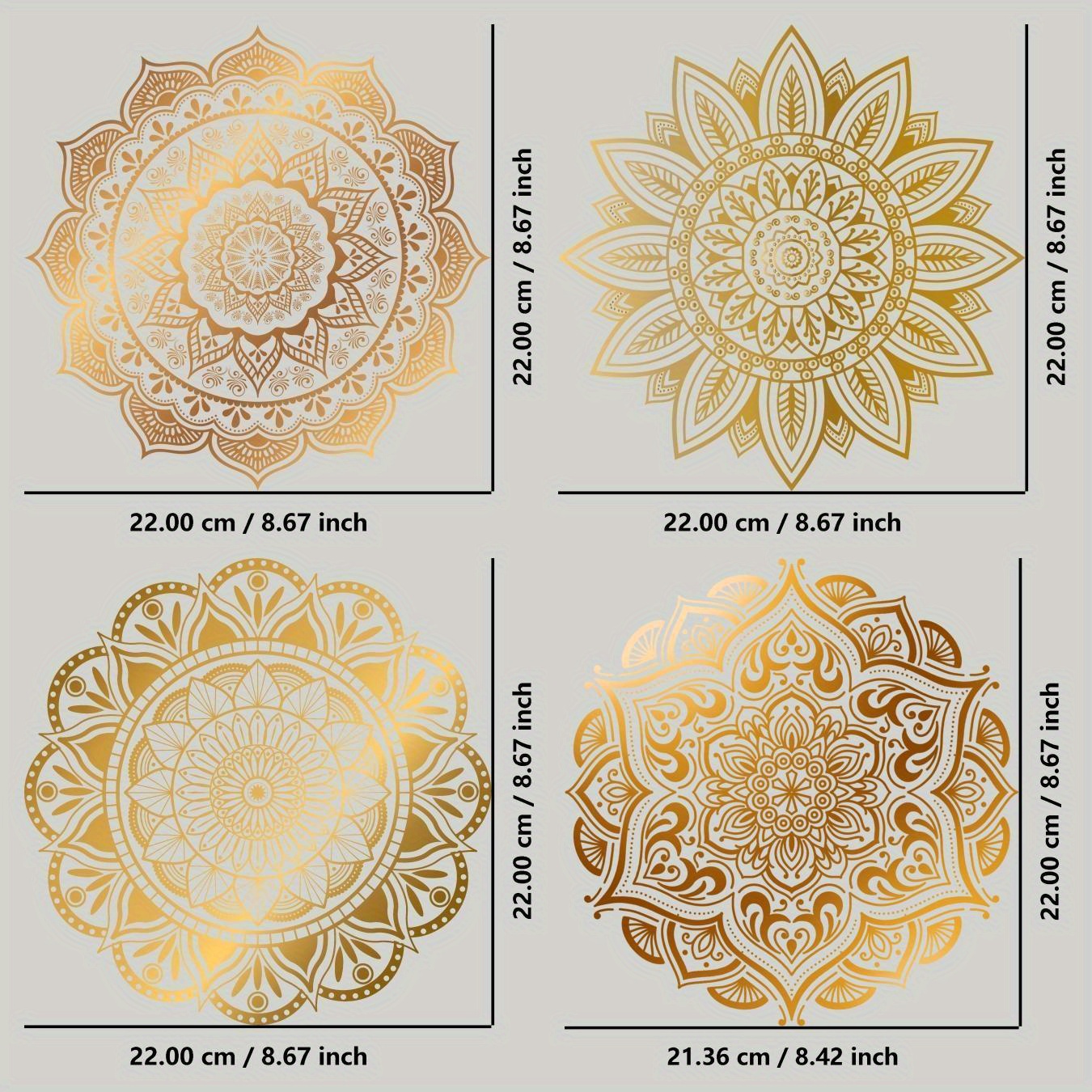 TEMU Set Of 4 Golden Mandala Heat Transfer Decals - Suitable For Projects On Jeans, Sweatshirts, Canvas Bags, T-shirts, Dtft Shirts, Cushions, And