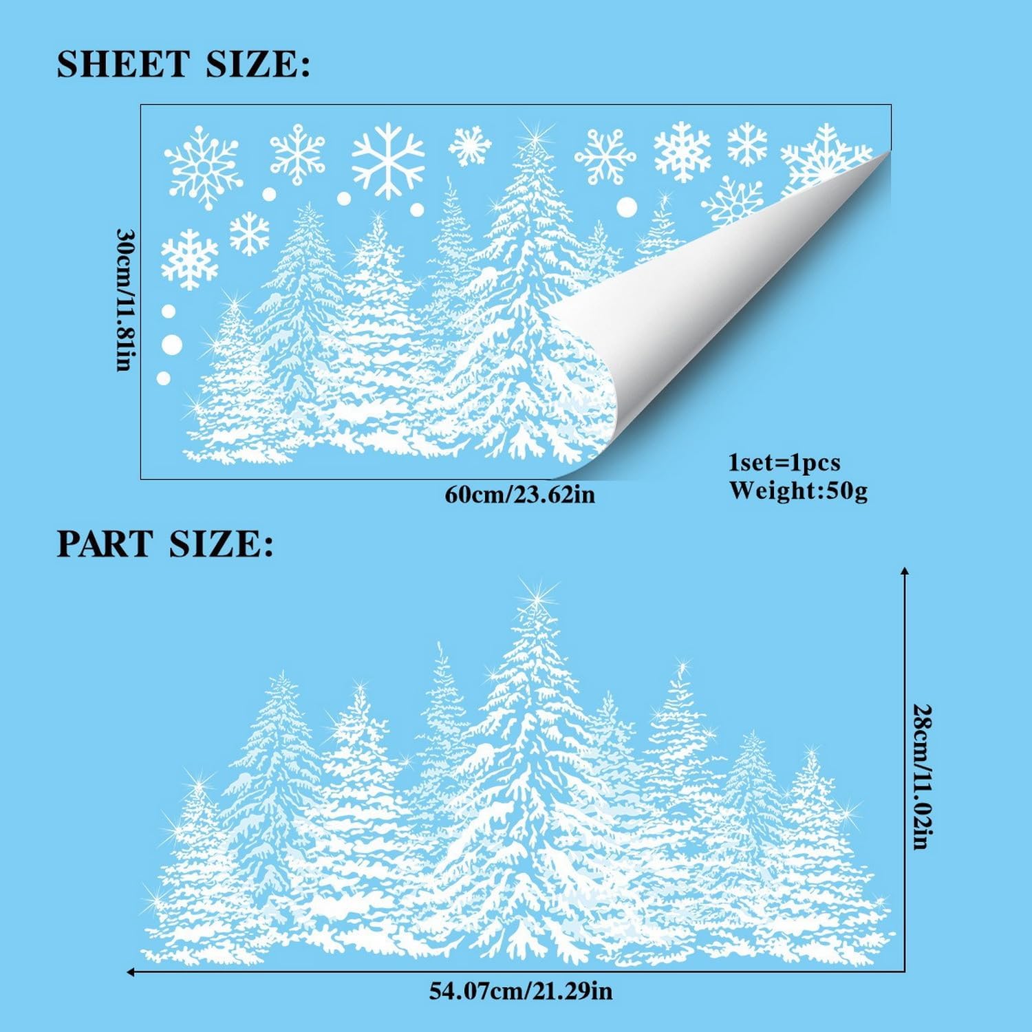 TEMU 1pc 30*60cm Christmas White Snowflake Pine Tree Static Cling Window Film, Winter Scene Glass Decal, Reusable, Adhesive-free, High-quality