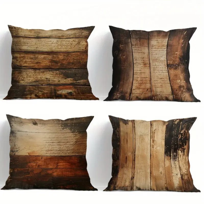 4 pack wood grain pillow covers double sided rustic decorative pillowcases with zipper closure durable machine washable for indoor outdoor christmas thanksgiving bed sofa car decor pillow covers for living room festive antique aesthetic texture Product details 0