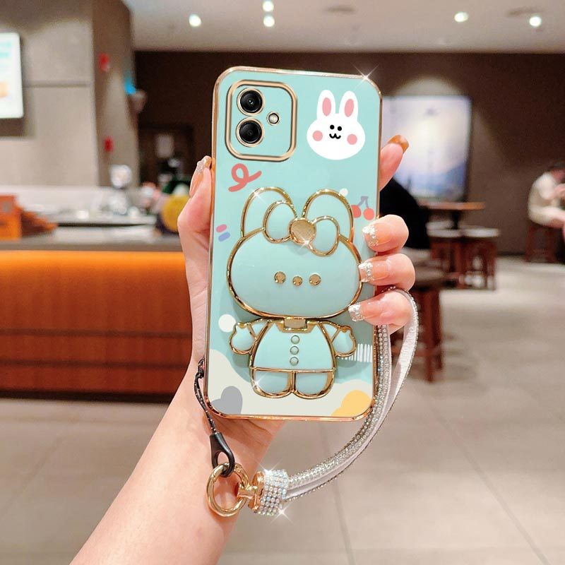TEMU Phone Case: Galaxya06 Diamond Wrist Strap Makeup Mirror Rabbit Phone Holder Case On For Galaxy A06 Stand Back Cover