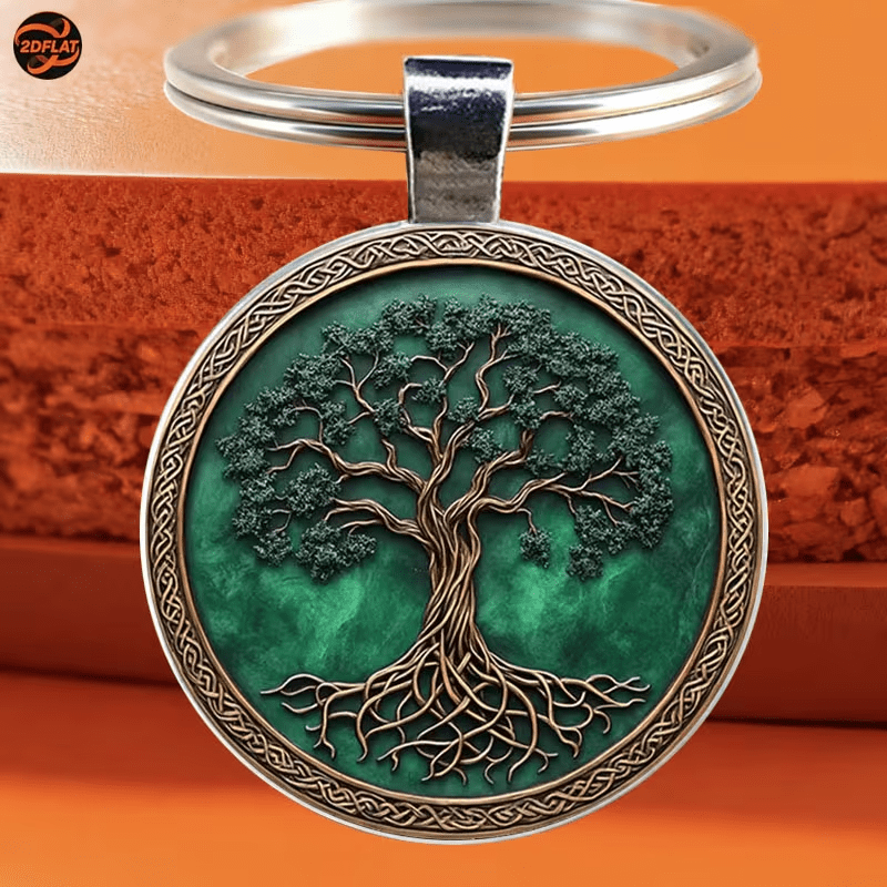 2D Flat - 2D Stylish Tree of Life Keychain | Beautiful Green Tree Design, Perfect for Collectors, Christmas, Anniversary, And Birthday Presents, Great for Family And Friends, Fits Bags And Car Key Additions
