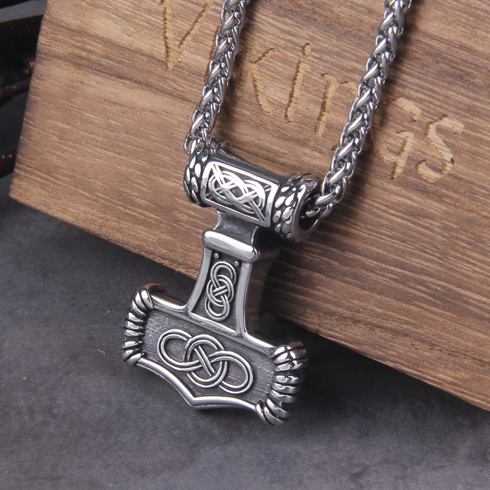 Image of Stainless Steel Thor's Hammer Mjolnir Pendant Necklace Viking Scandinavian Norse Viking Necklace