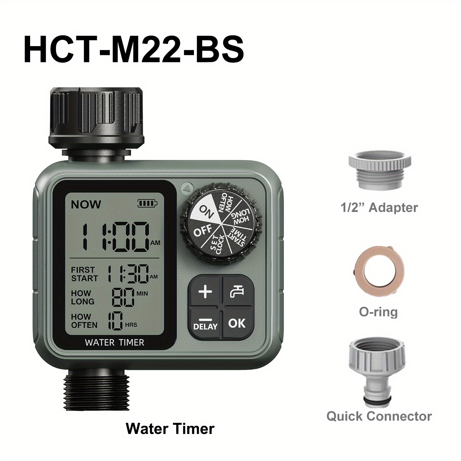 Eshico Water Timer - Hct-m22 Garden Automatic Irrigation Controller - Dark Green For Summer Outdoor Use - And Operation - Ipx5