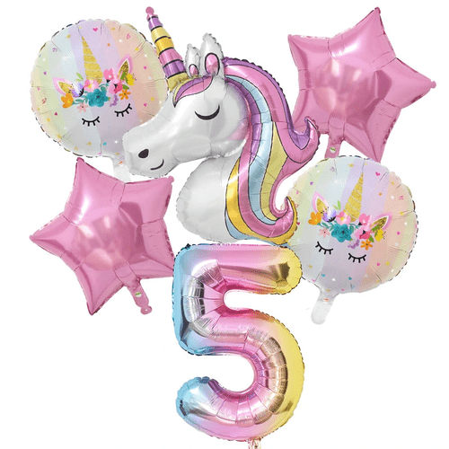 6pcs 115cm unicorn cartoon shaped round balloons film suitable for party decoration mixed colors numbers 0 9 for anniversary celebrations