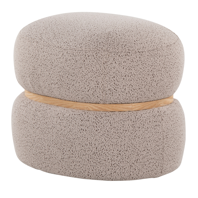 Contemporary Ottoman in Beige Fabric And Natural
