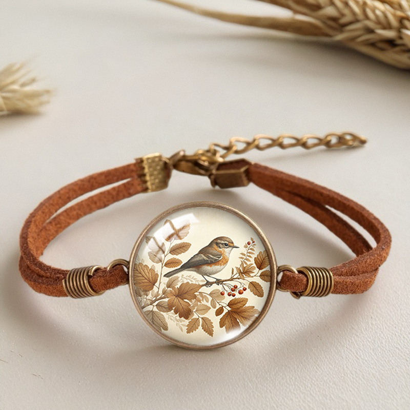 1pc Branch Sparrow Brown Leather Bracelet Men Fashion Bracelets