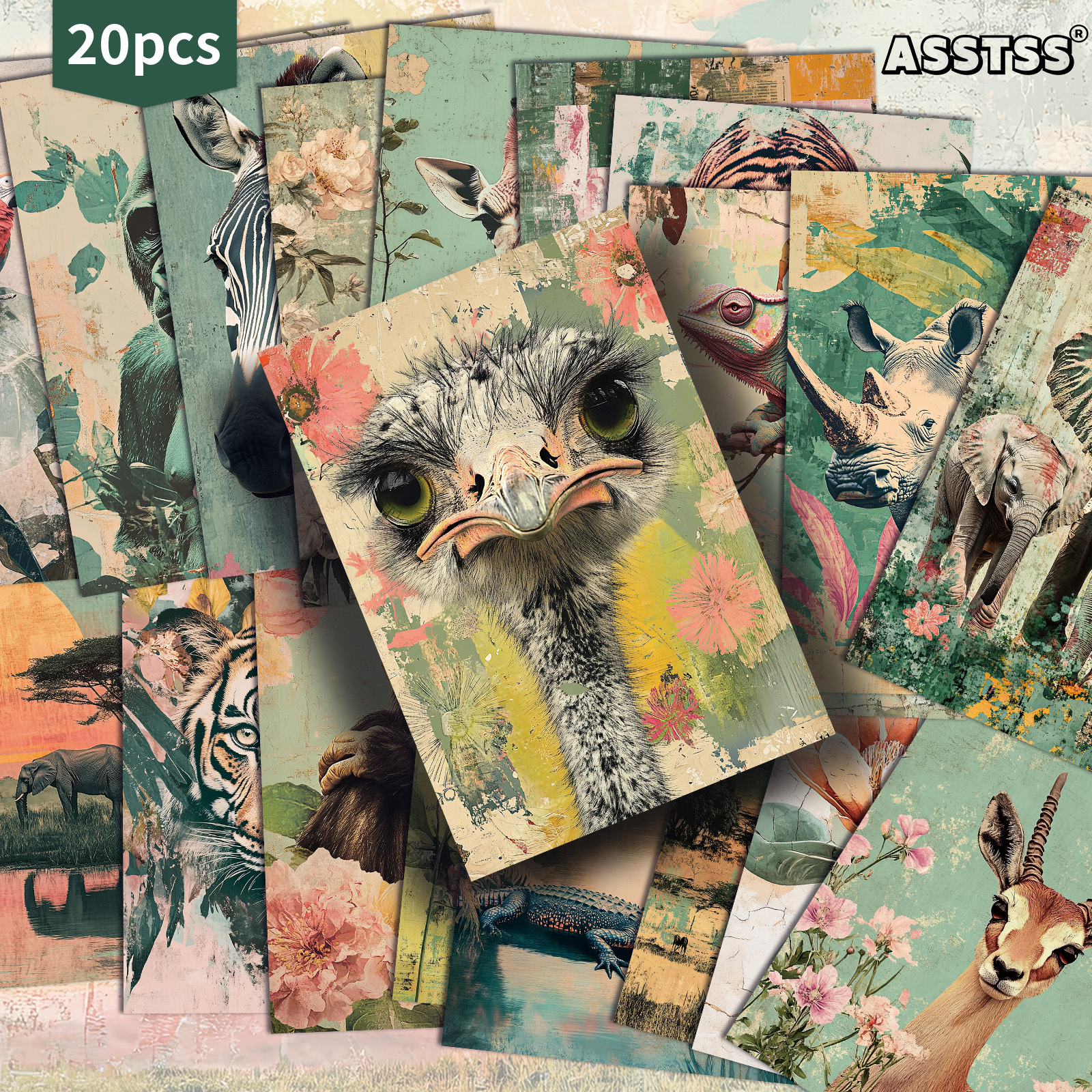 TEMU 20-pack Asstss Vintage Wildlife Postcards - 4x6 Inches Retro Junk Journal Supplies, Classic Pinup Illustrations Collectible Decorative Painting