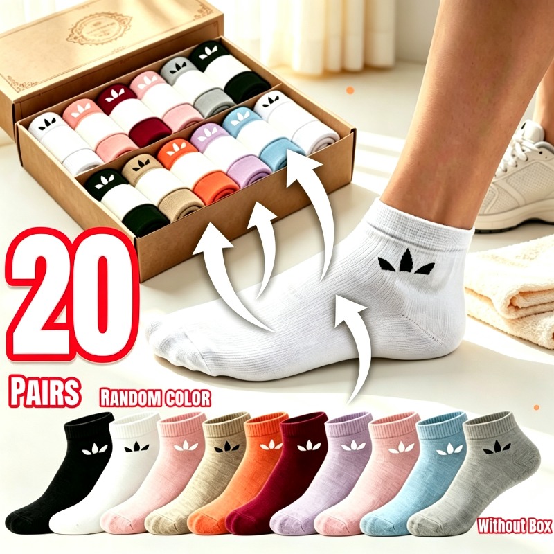 TEMU 20 Paires de Chaussettes Unisexe Respirantes - Ensemble Assortiment Multicolore, Couture Anti-Transpiration Couleurs Chaussettes de Sport