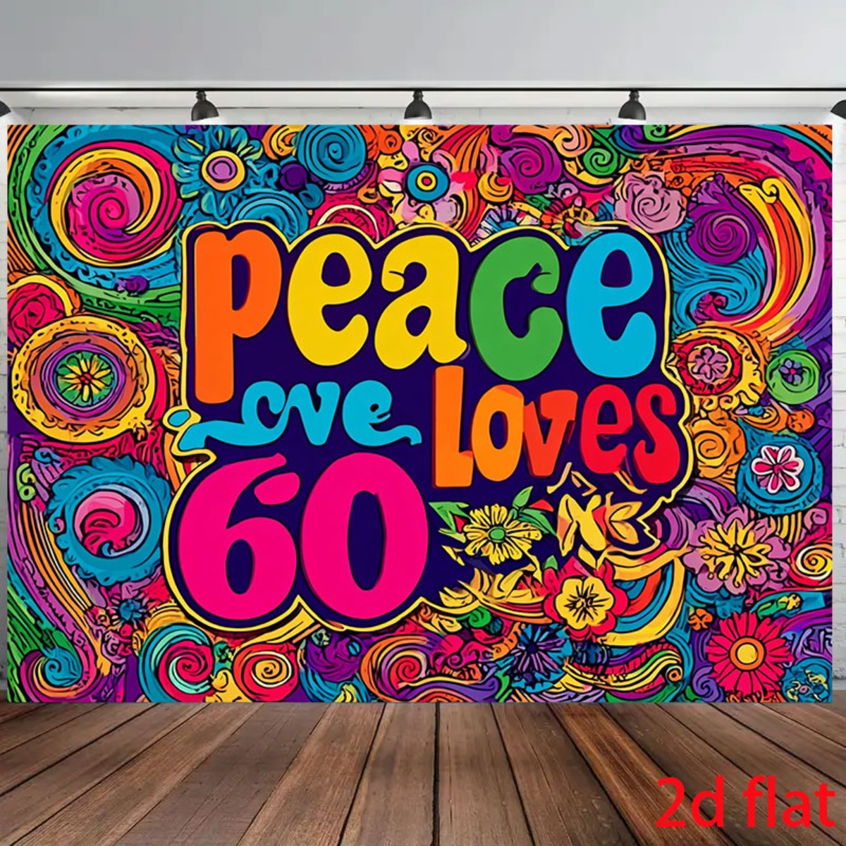 TEMU 2d Flat, 1pc 1pc 1960s Retro Party Backdrop Signs, Vintage 60s Figures & Floral Patterns - Wall Decoration Suitable For Indoor/outdoor Use,