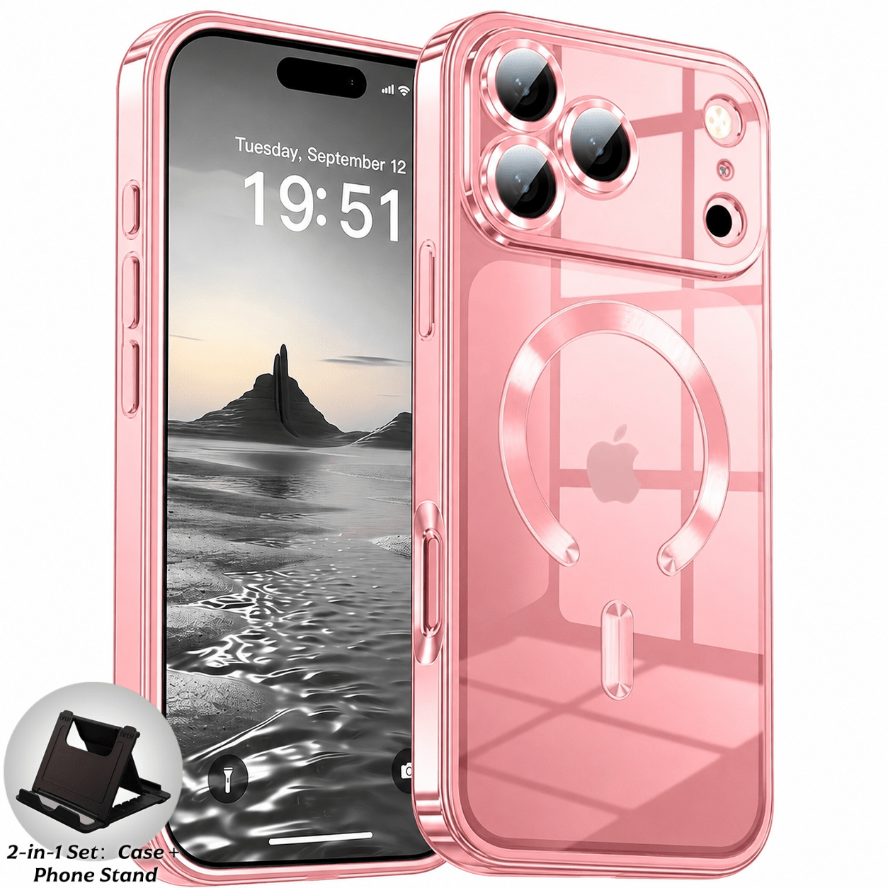 TEMU Phone Case - 2-in-1 Set: Case And Phone Stand Clear Magnetic Phone Case For Iphone 18 17 16 15 14 13 Pro Max, Electroplated Glossy Frame With