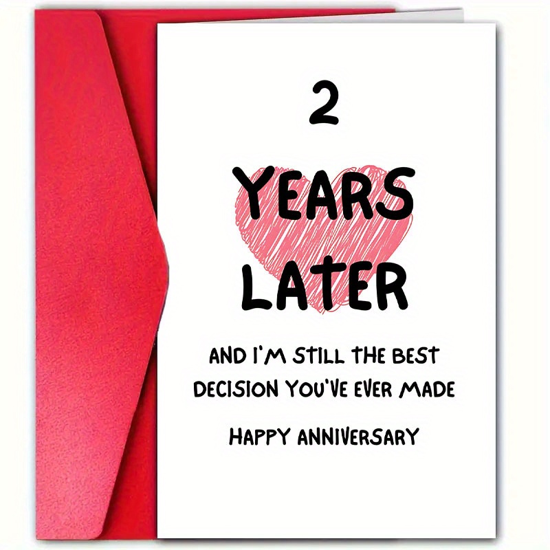 TEMU 1 Funny 2 Anniversary Card With Envelope Suitable For Husband, Wife, Boyfriend Or Girlfriend - 'two Years Later' Humorous Greeting Card For