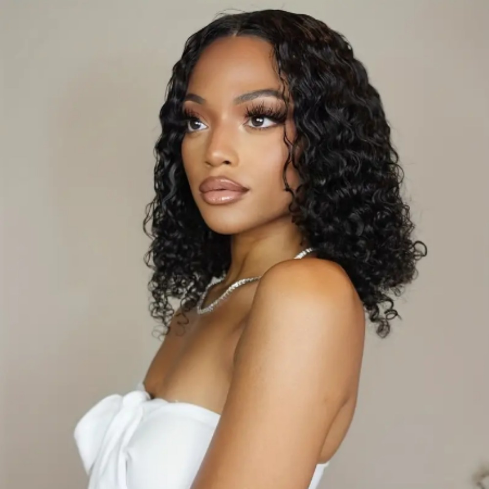 14 water wave lace front curly bob wig for women soft natural looking long lasting style 4x4 lace area high quality synthetic fibers casual or special occasions synthetic lace front wig details 7
