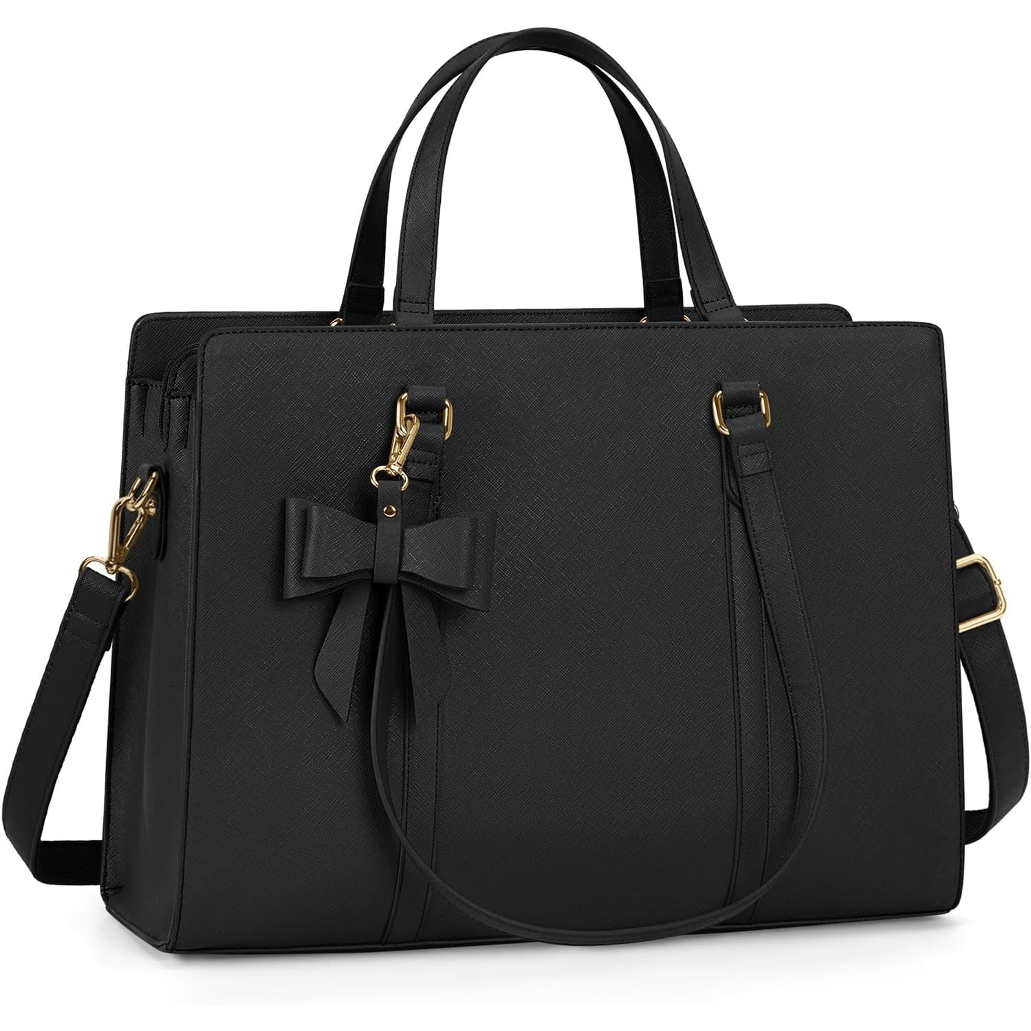 Image of Rainsmore Women's Laptop Bag 15.6 Inch Laptop Tote Bag Faux Leather Computer Bag Large Lightweight Briefcase Professional Work Bag Black