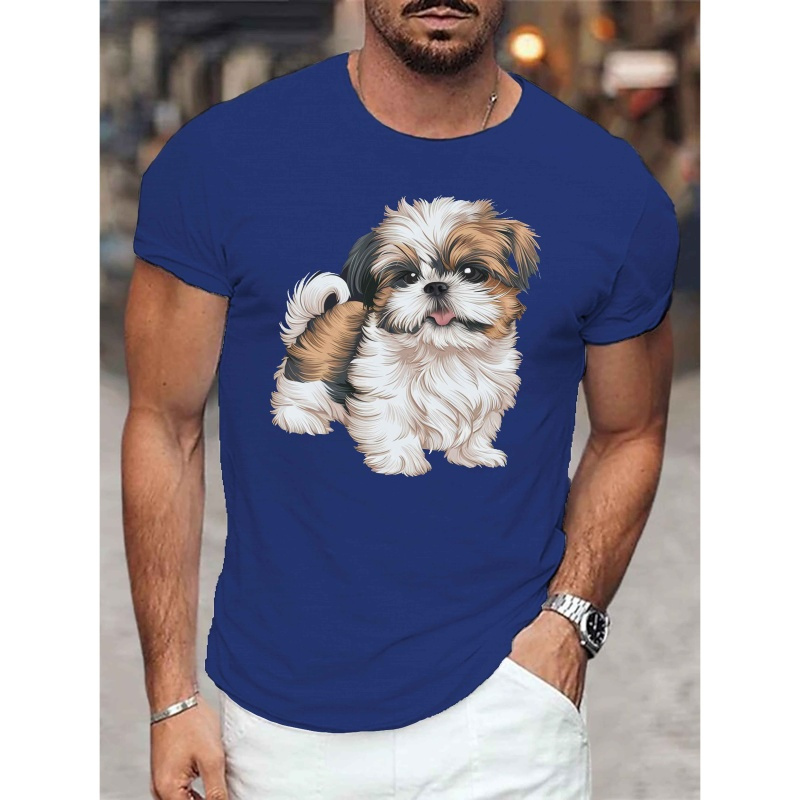 

T-Shirt Décontracté pour Homme à Manches Courtes avec Imprimé Mignon de Chien Shih Tzu - Polyester Respirant, Lavable en Machine - pour l'Été