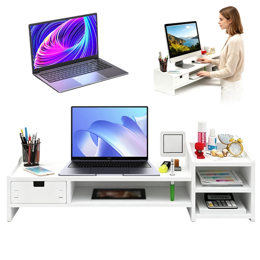 Ergonomic Monitor Stand Sturdy Stable Structure Built-in Storage Space Desktop Bracket Easy Assembly Desk Organizer For Home Office Study Daily Work Computer Accessories