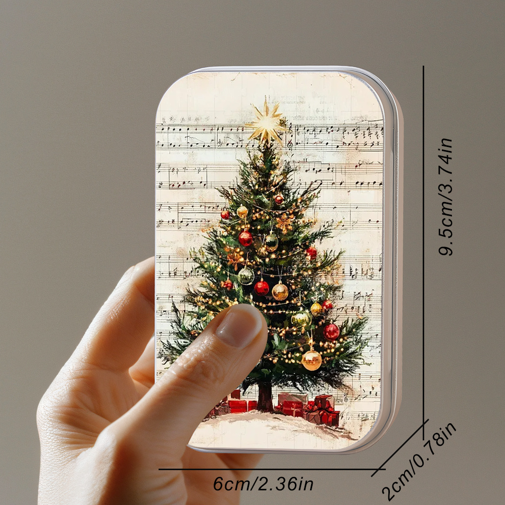 1  Christmas-Themed Metal Hinged Tin Box, Mini Portable Lidded Storage Container with Snap Closure and  , Suitable for Home, Office, Sewing Organization, and Travel Use