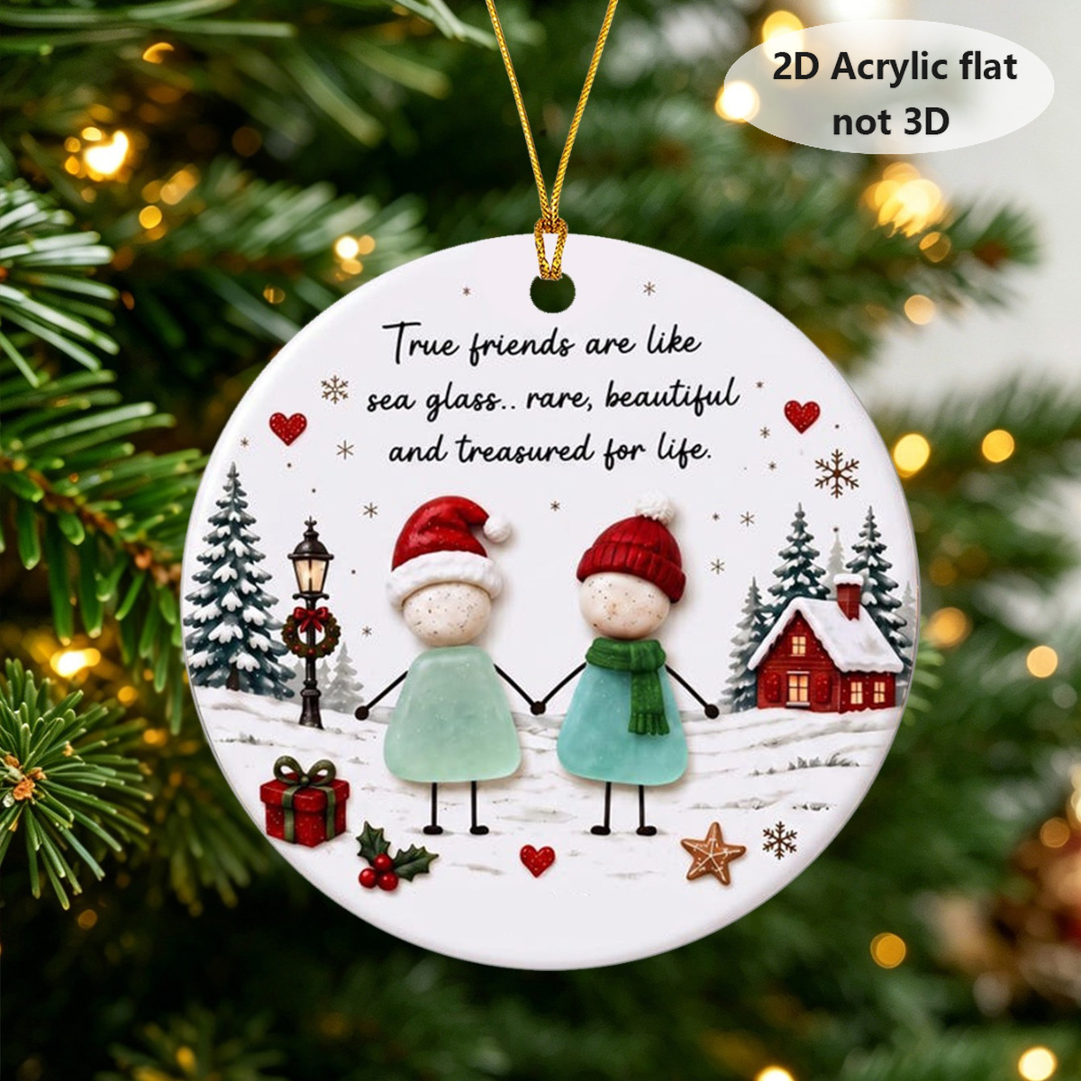 TEMU 2d Flat, Acrylic Christmas Ornament - Suitable For Sisters & Bestie Gift, Hanging Tree Pendant Decor With Bestie, Friendship For Xmas Decoration
