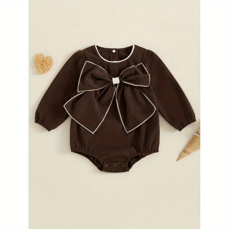 

Baby Girl Bow Romper Round Neck Long Sleeve Jumpsuit Casual Clothes For