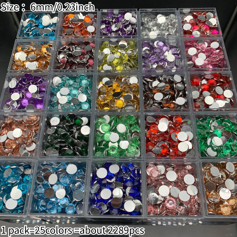 TEMU 2289pcs 25-color 6mm Resin Round Rhinestones, Suitable For Diy Crafts, Shoe Decorations, Apparel Accessories, Nail Art, And Valentine's Day