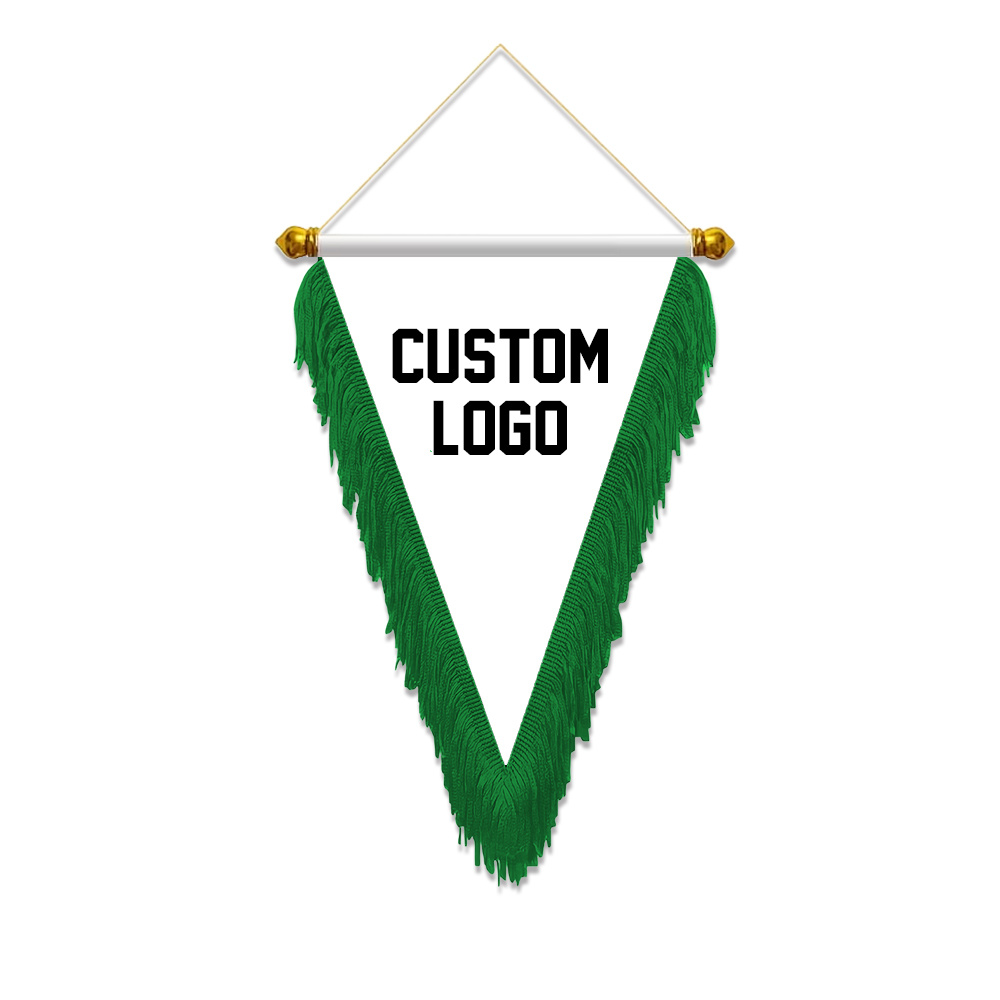 TEMU 1 Pack 20*30cm Customer Customized Satin Material Triangle Exchange Flag, Hanging Flag With Tassels Personalized Photo Flag Team Logo, Festival
