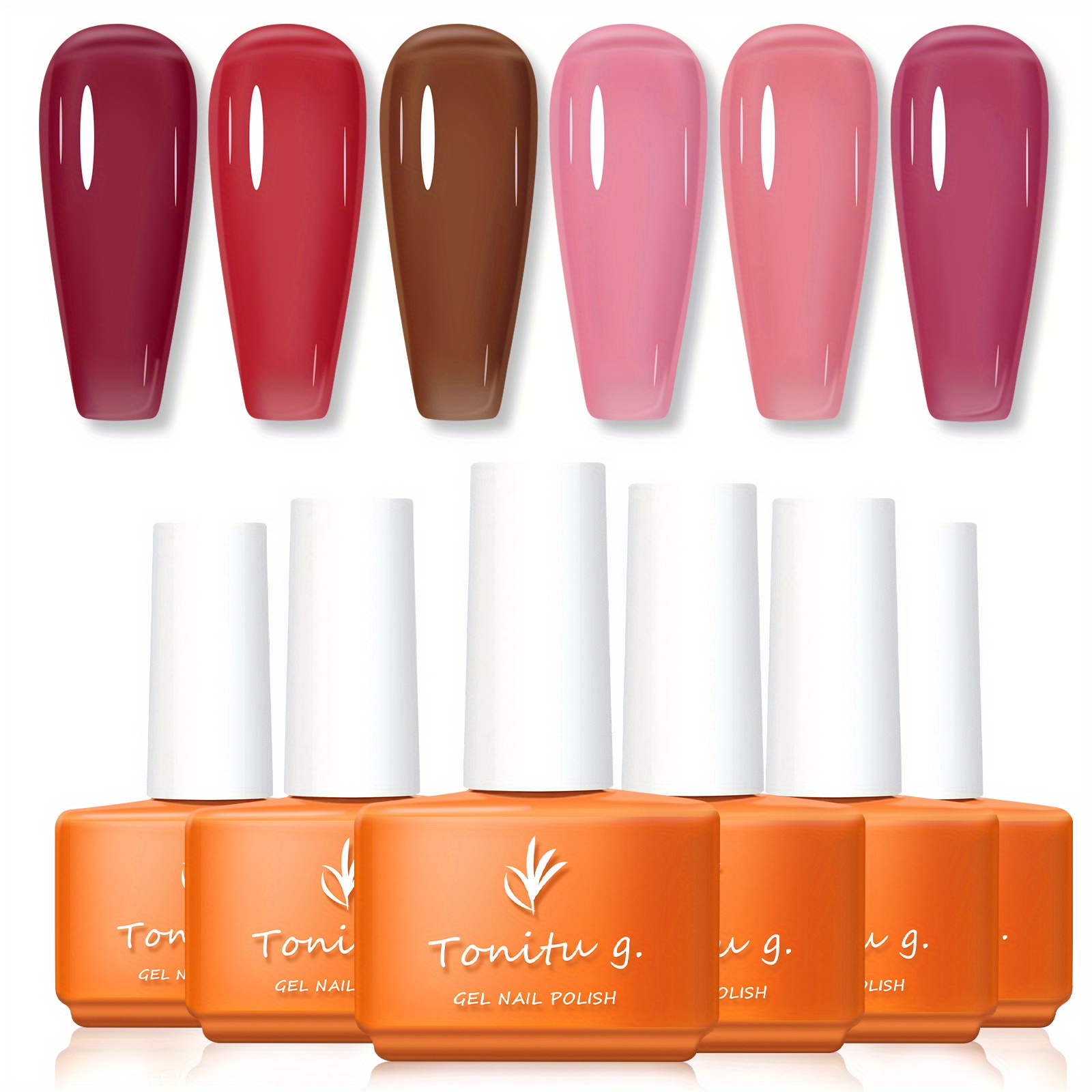 Set za gel nanoš za nokte Tonitu G Jelly Gel 6 boja, 0,24oz polu trajni gel lak prozirno mliječno sivo zeleno plavo nudo smeđe crvene, crni gel lak, set za gel nanoš, dizajn za nokte Soak Off / LED za manikuru uradi sam kućni salon za žene