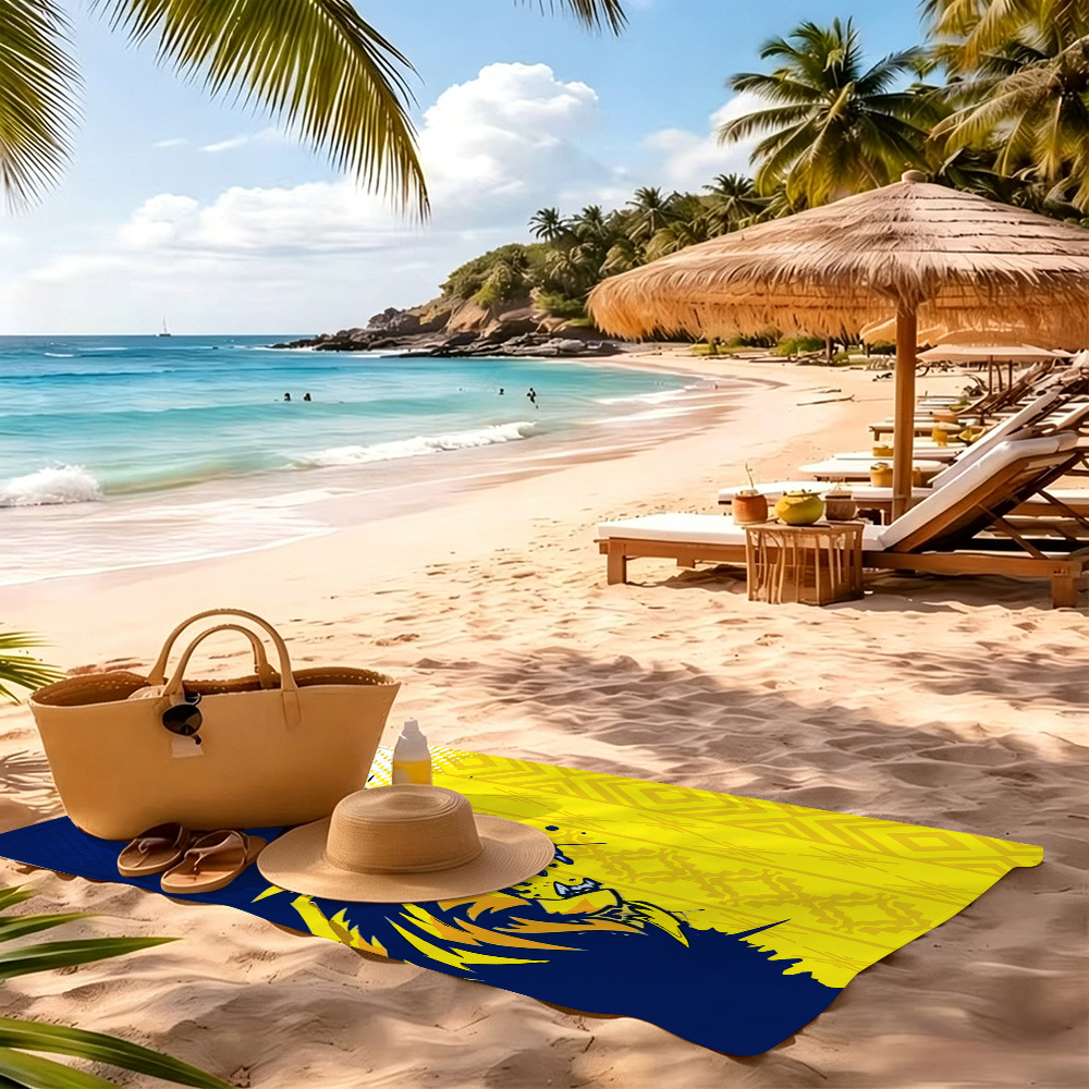 1pc trendy blue and   block lion theme beach towel ultra   bath towel large size   dry anti sand   absorbent towel suitable for beach swimming pool yoga fitness camping shower towel